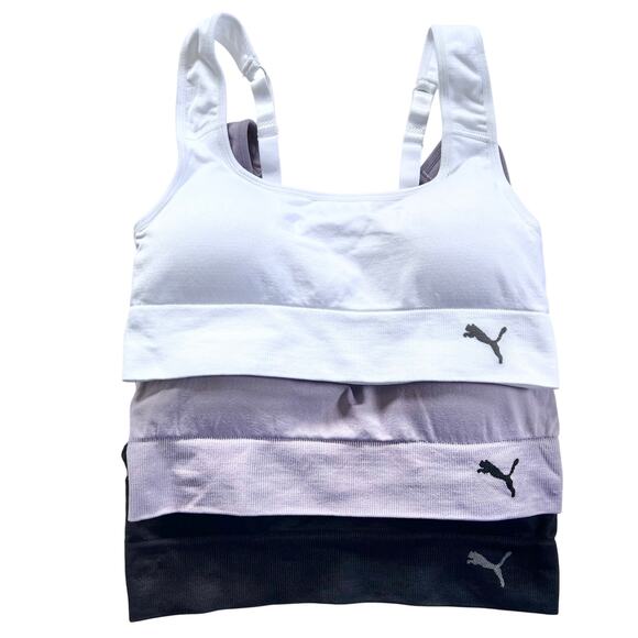 PUMA Seamless Sports Bra Medium Pack of 3 Colors Moisture-Wicking Fabric New - Picture 1 of 12